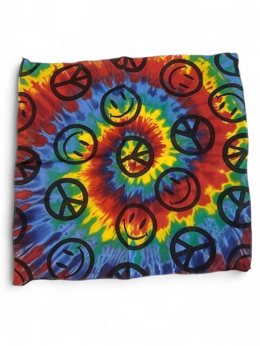 Vintage Tie-Dye Peace Sign & Smile Bandana - Multicolor